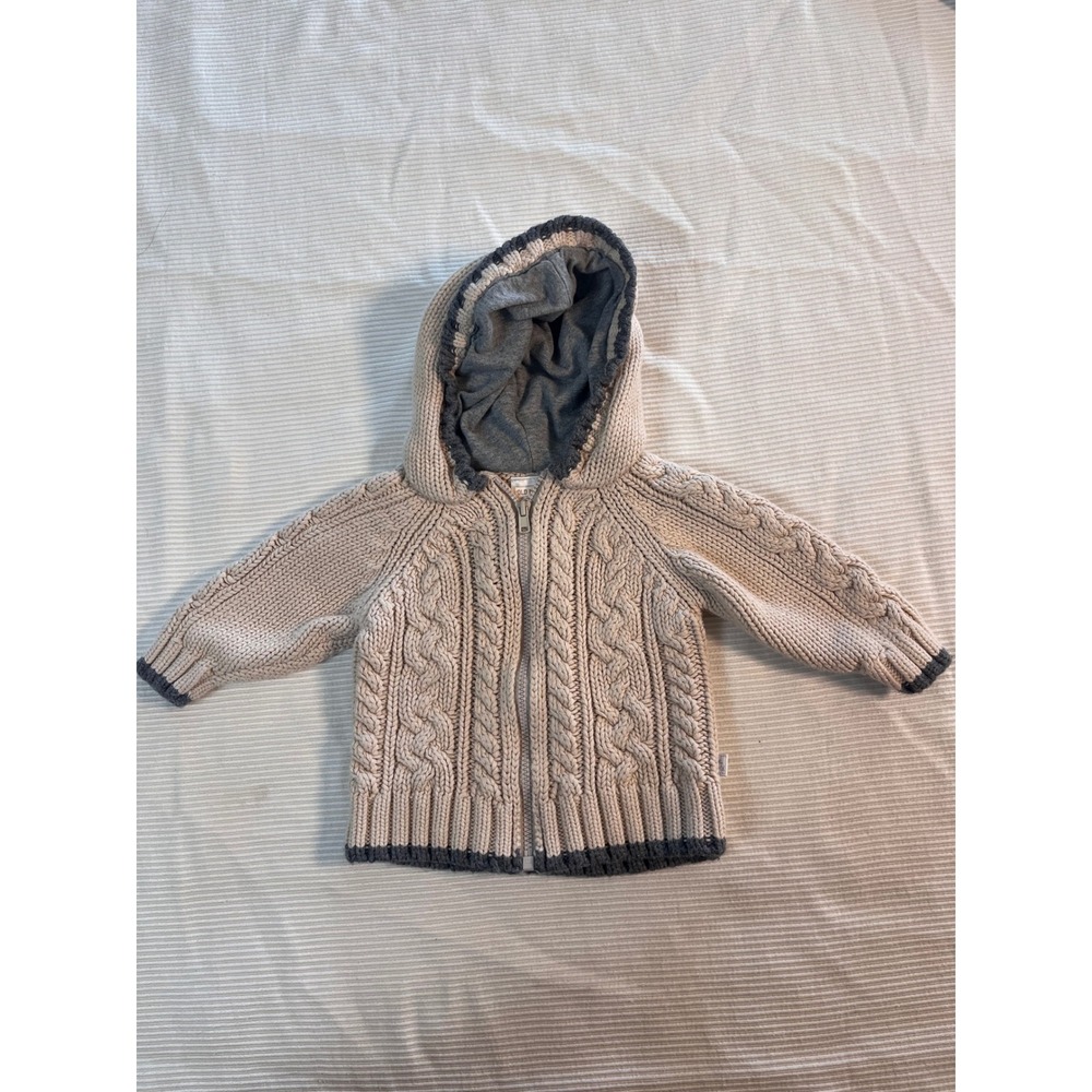 Old Navy Infant Cable Knit Hooded Sweater Cream Gray 100% Cotton 3-6 Months